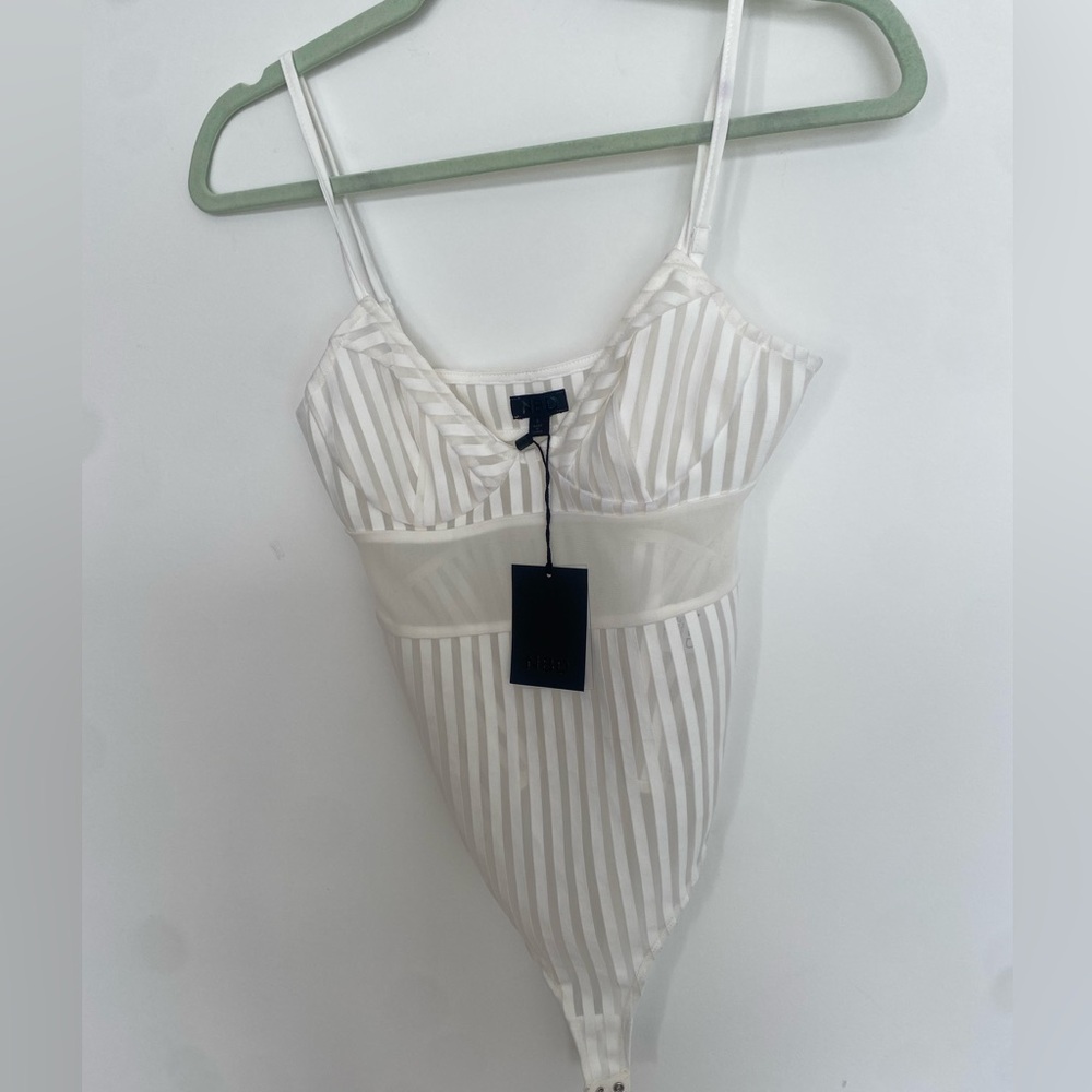NWT Revolve NBD white Striped Bodysuit Sz S